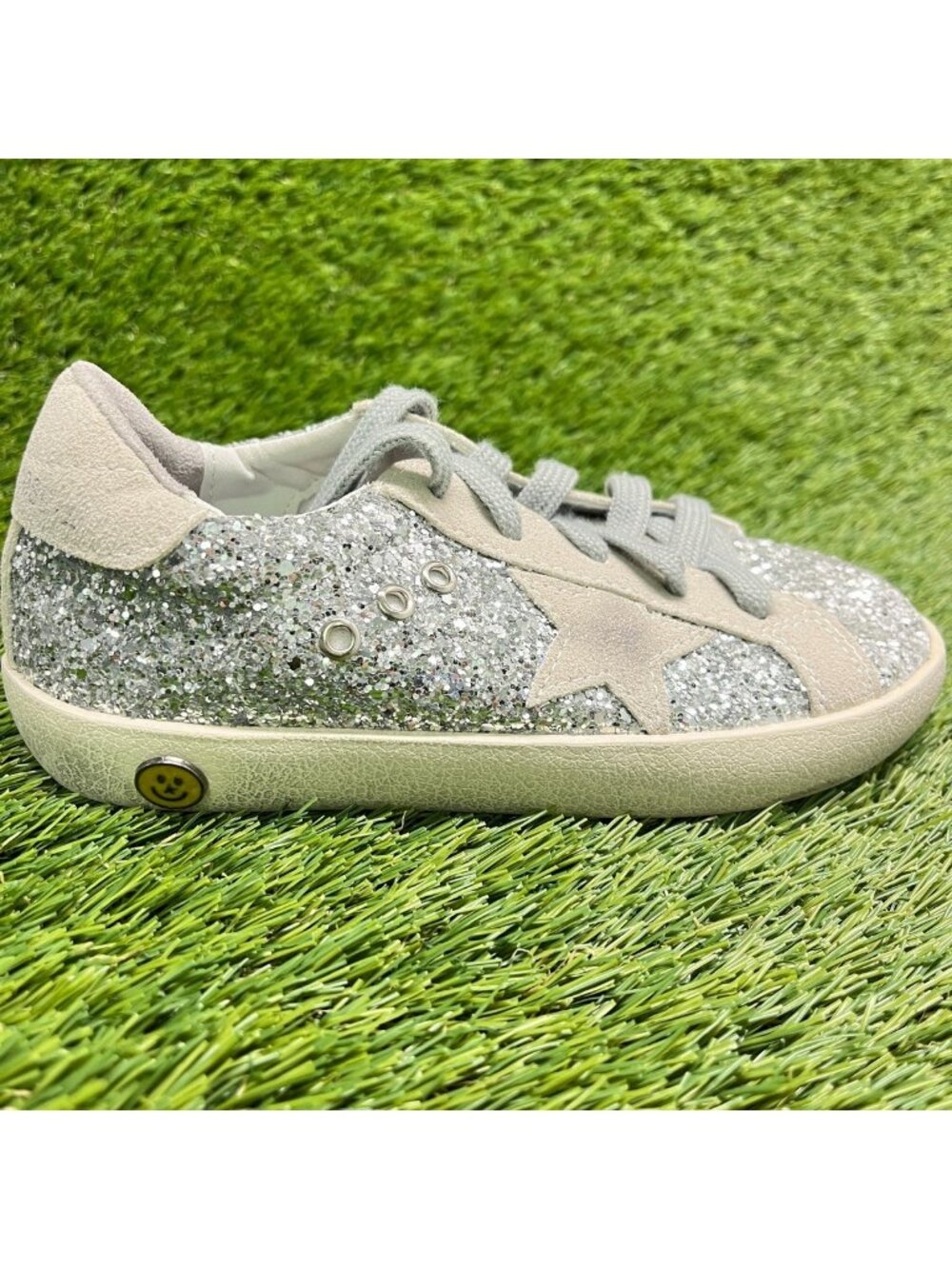 Golden Goose Super-Star Girls Size 1Y EUR 32 Silver Glitter Shoes Sneakers